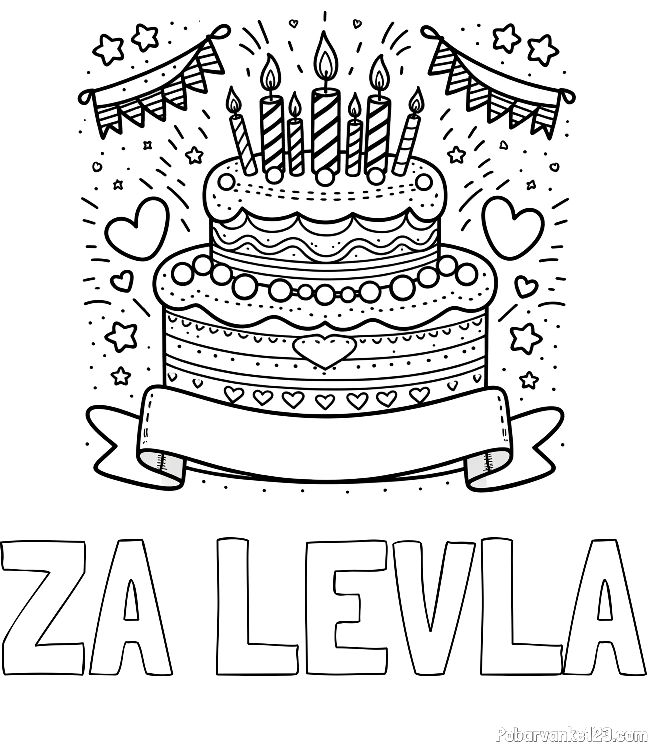Pobarvanka imena ZA LEVLA in pobarvanka velike torte za rojstni dan