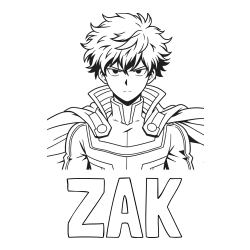 Online izdelana pobarvanka - Pobarvanka imena ZAK in pobarvanka junaka v anime slogu