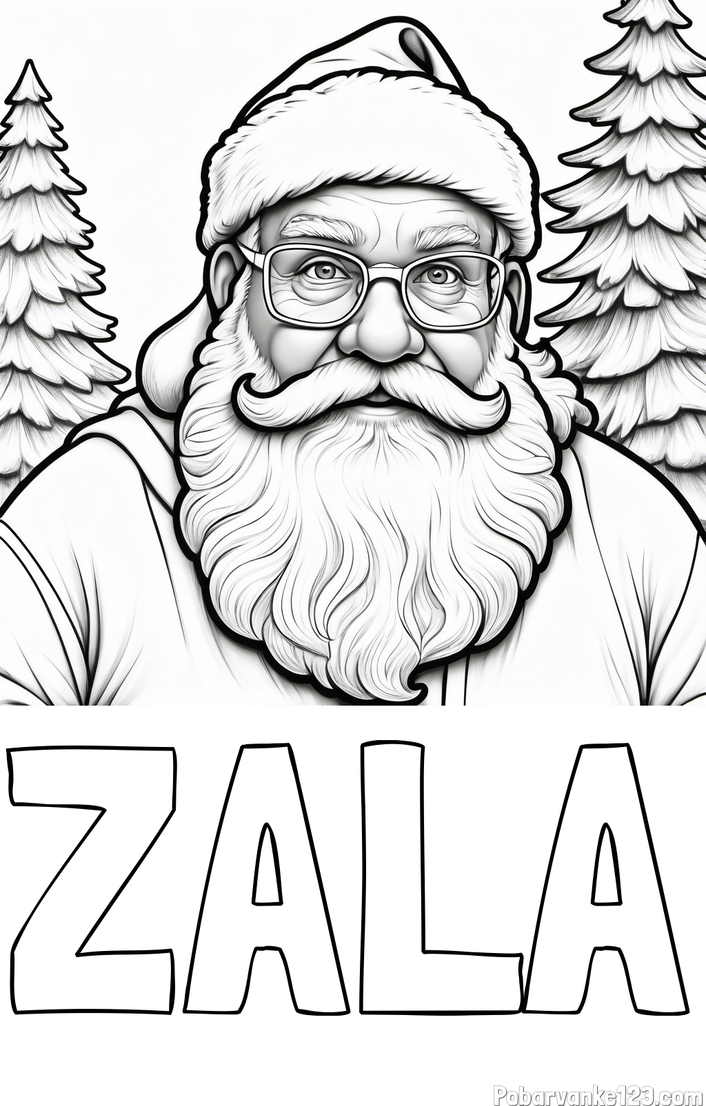 Pobarvanka imena ZALA in pobarvanka Božička z očali