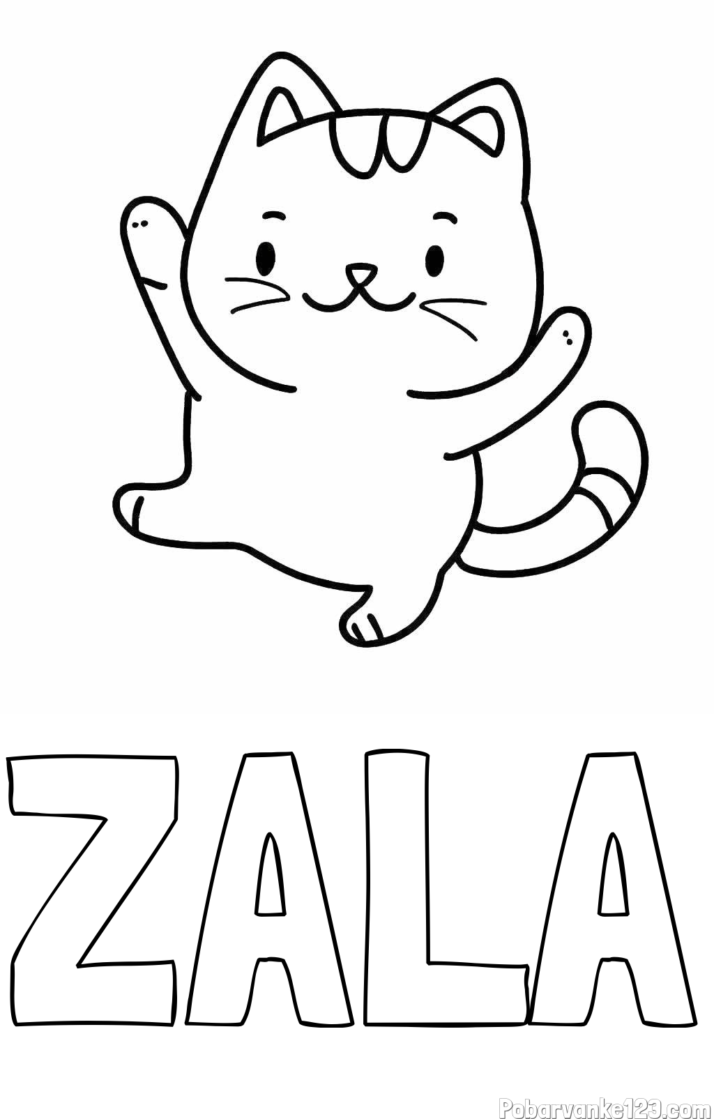 Pobarvanka imena ZALA in pobarvanka razigrane mačke