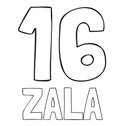 Online izdelana pobarvanka - Pobarvanka imena ZALA in pobarvanka številke šestnajst (16)
