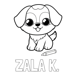 Online izdelana pobarvanka - Pobarvanka imena ZALA K. in pobarvanka prikupnega kužka