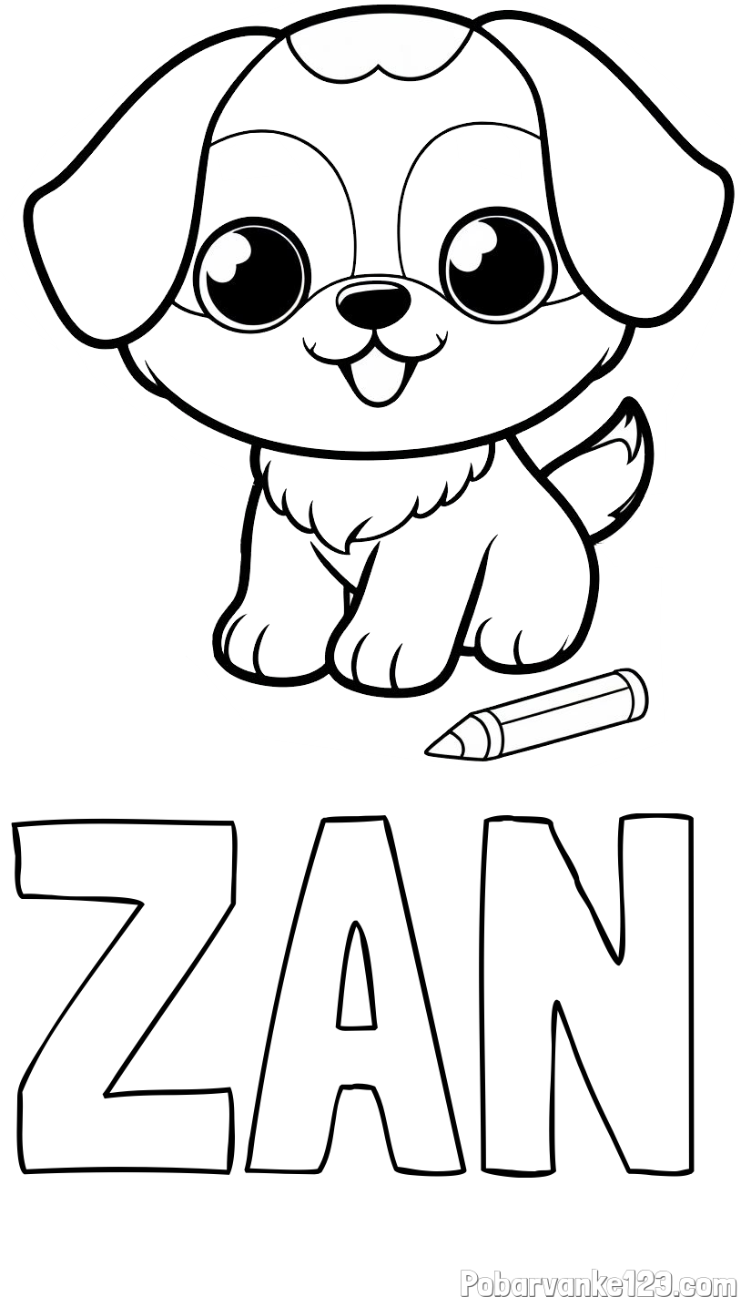 Pobarvanka imena ŽAN in pobarvanka prikupnega kužka