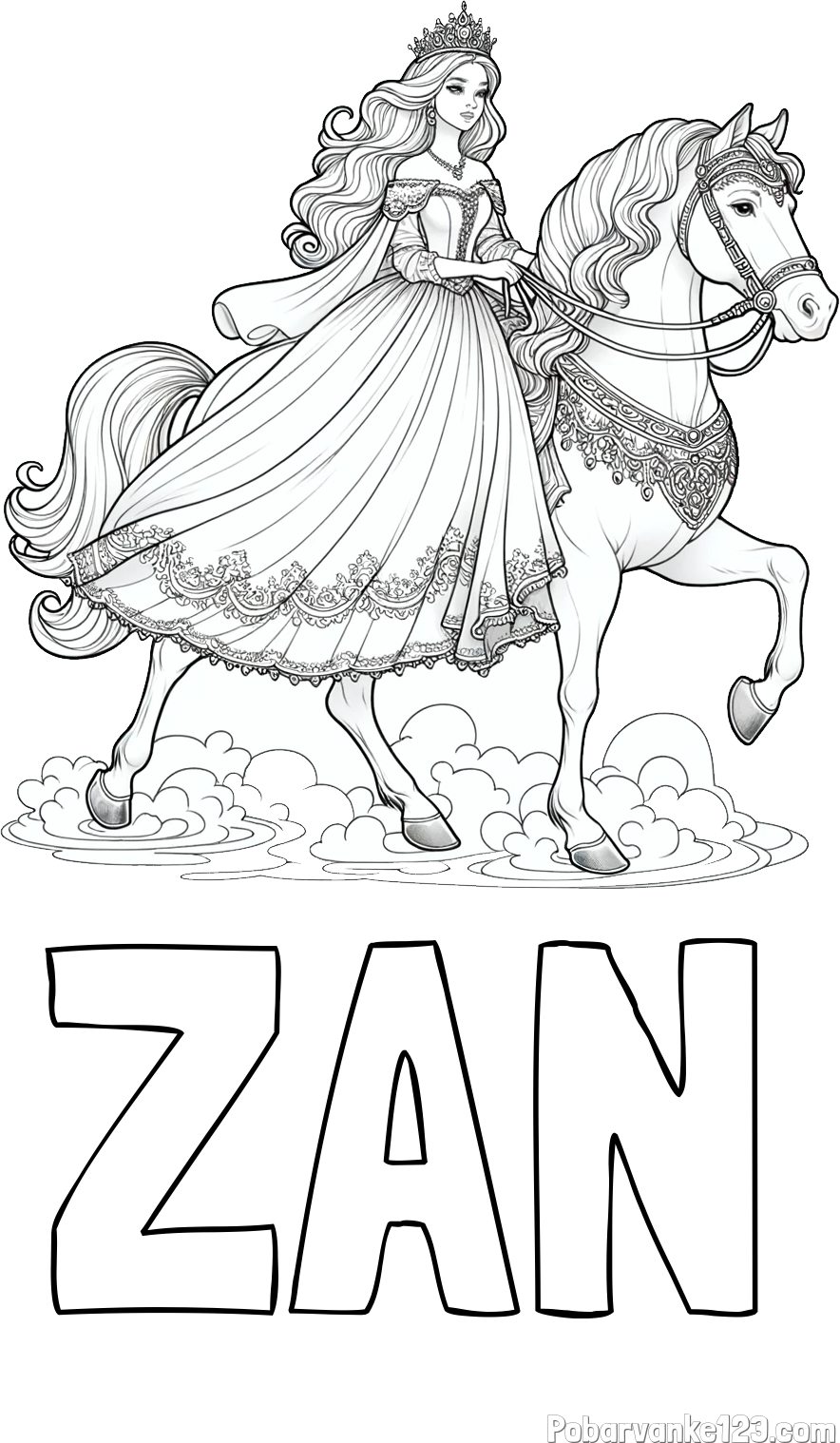 Pobarvanka imena ŽAN in pobarvanka princese na konju