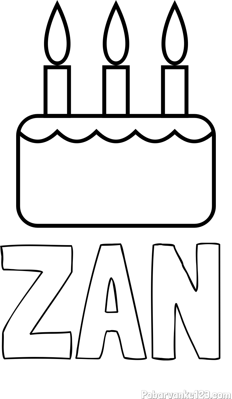 Pobarvanka imena ŽAN in pobarvanka rojstnodnevne torte za 3. rojstni dan
