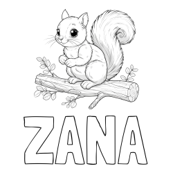 Online izdelana pobarvanka - Pobarvanka imena ŽANA in pobarvanka veverice na veji