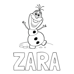 Online izdelana pobarvanka - Pobarvanka imena ZARA in pobarvaka lubkega snežaka Olaf