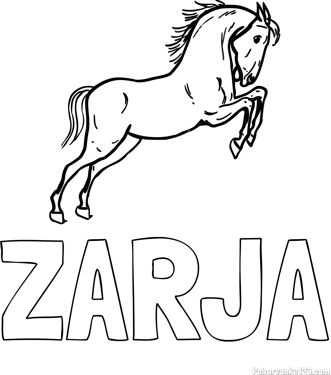 Pobarvanka imena ZARJA in pobarvanka konja v skoku