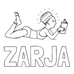 Online izdelana pobarvanka - Pobarvanka imena ZARJA in pobarvanka kopalke med branjem knjige