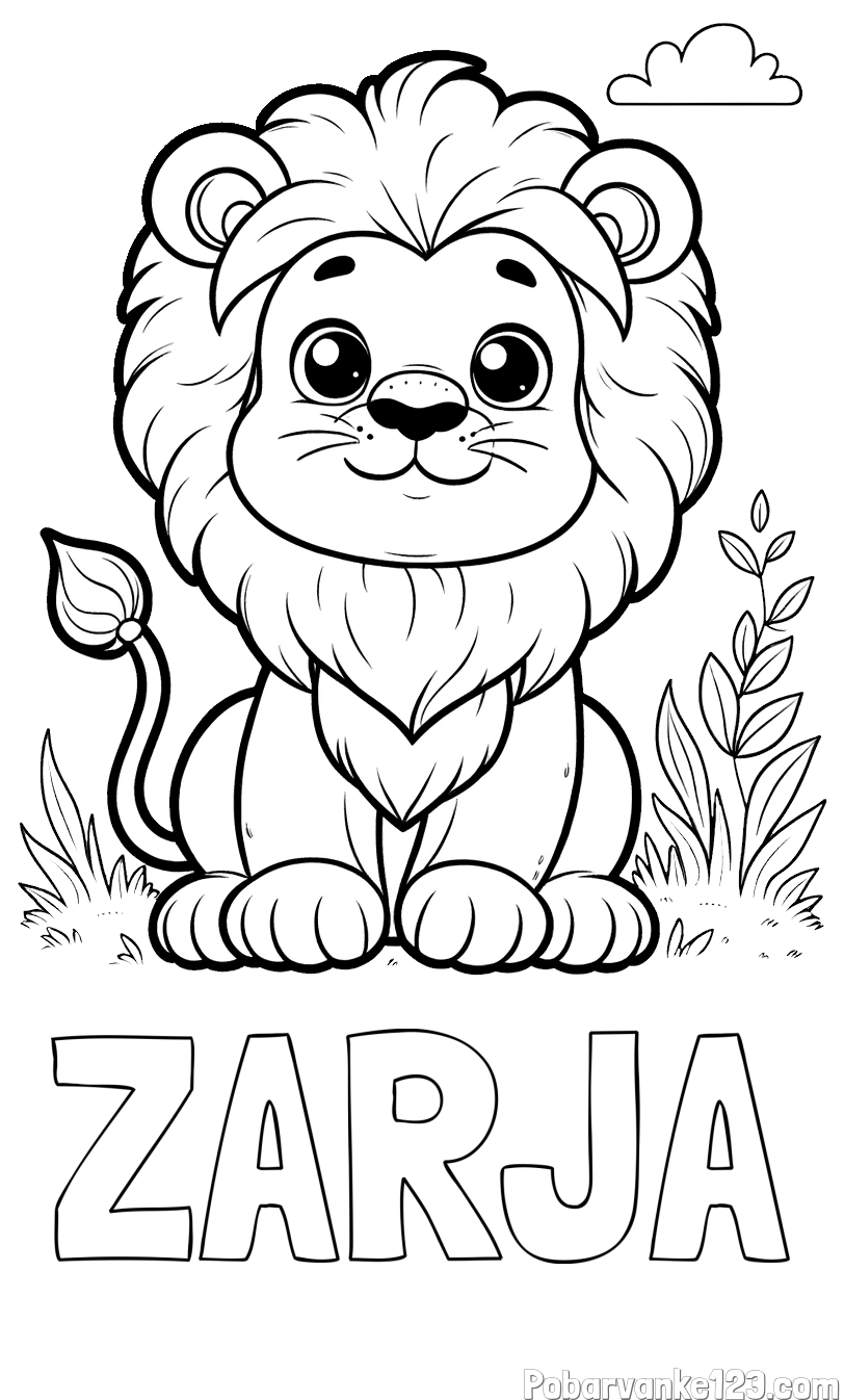 Pobarvanka imena ZARJA in pobarvanka ljubkega leva
