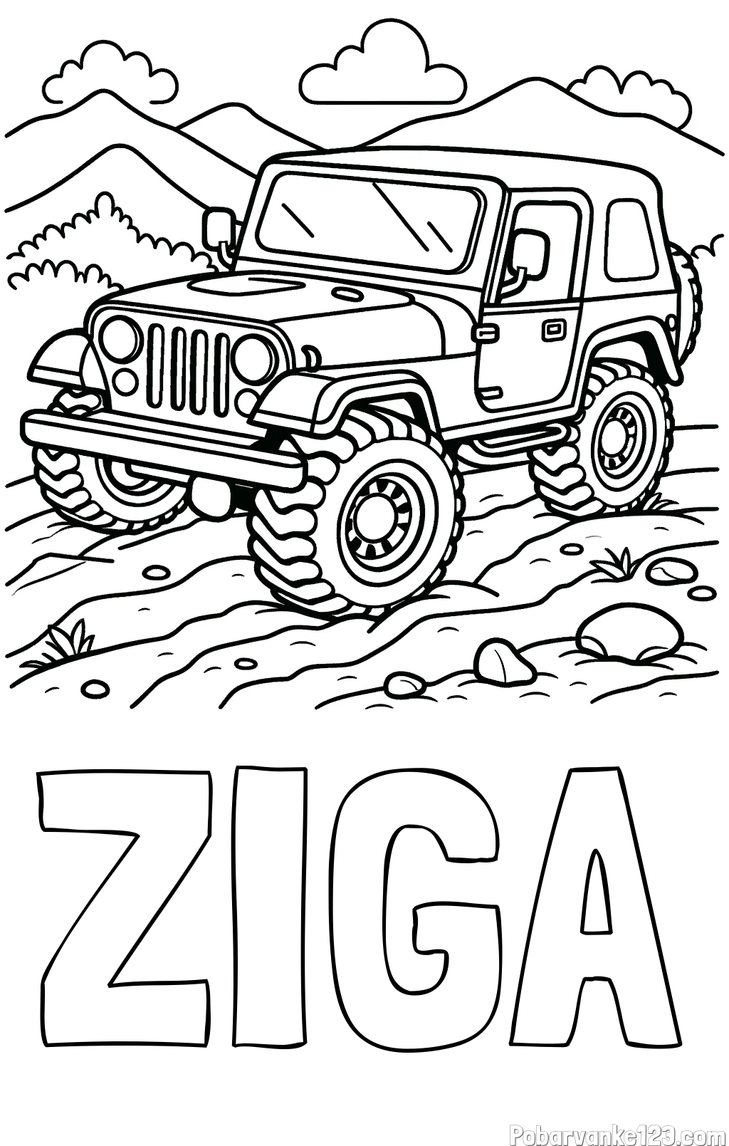 Pobarvanka imena ŽIGA in pobarvanka džipa na terenu