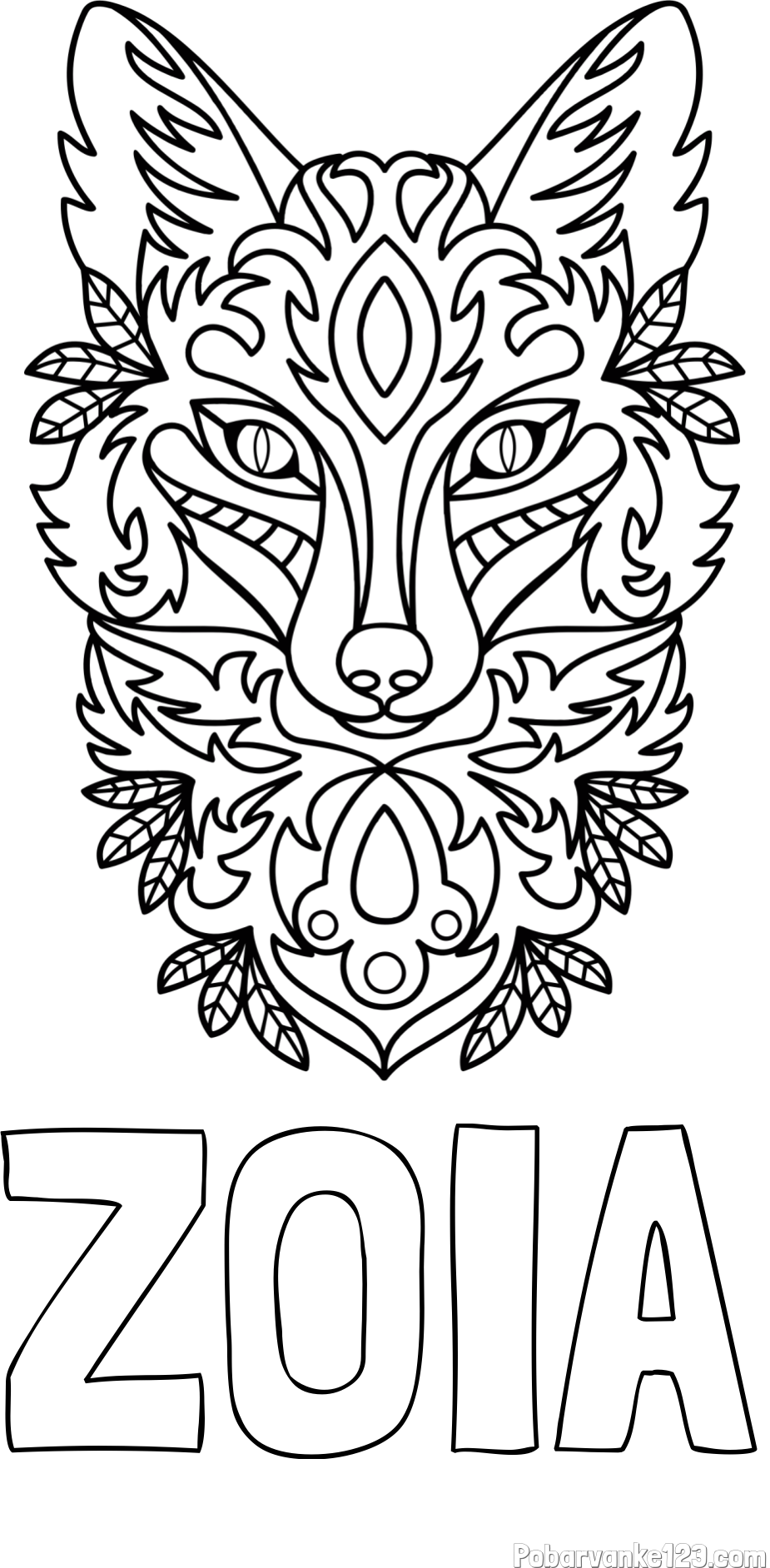Pobarvanka imena ZOIA in pobarvanka volka - mandale