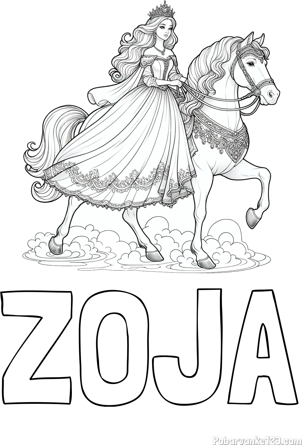 Pobarvanka imena ZOJA in pobarvanka princese na konju