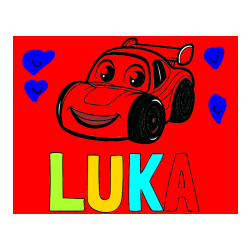 Pobarvana pobarvanka - Pobarvanka imena LUKA in pobarvanka otroškega avtomobila