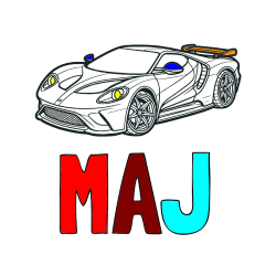 Pobarvana pobarvanka - Pobarvanka imena MAJ in Športni avtomobil