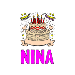 Pobarvana pobarvanka - Pobarvanka imena NINA in pobarvanka velike torte za rojstni dan