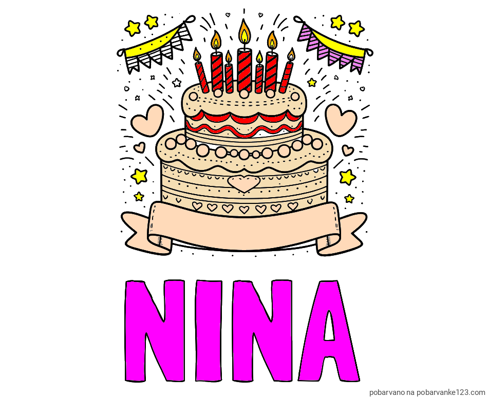 POBARVANA POBARVANKA - Pobarvanka imena NINA in pobarvanka velike torte za rojstni dan