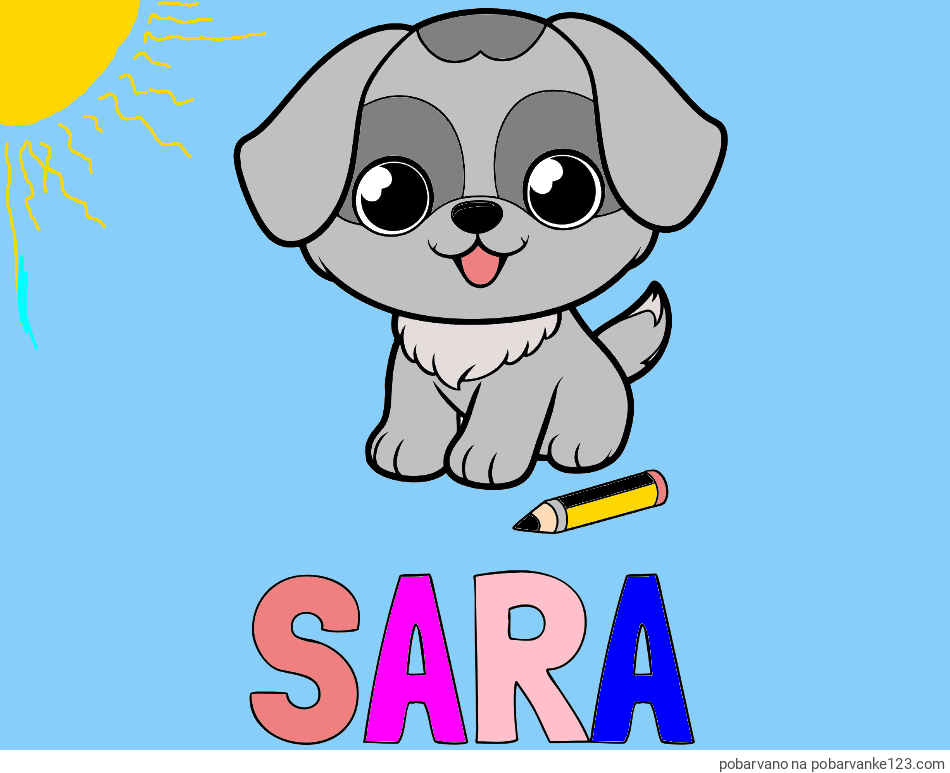 POBARVANA POBARVANKA - Pobarvanka imena SARA in pobarvanka prikupnega kužka