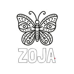 Pobarvana pobarvanka - Pobarvanka imena ZOJA in preprosta pobarvanka metulja