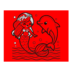 Pobarvana pobarvanka - Pobarvanka ljubke morske deklice, ki pleše z delfinom