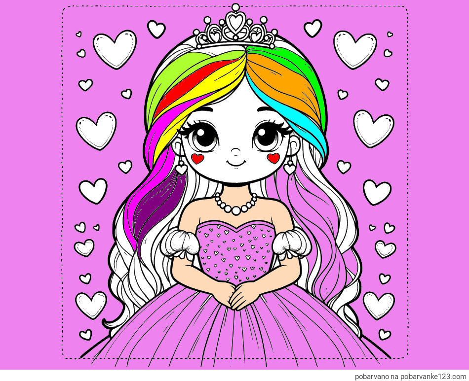 POBARVANA POBARVANKA - Pobarvanka ljubke princese obdane s srčki