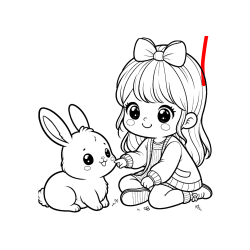 Pobarvana pobarvanka - Pobarvanka ljubke punčke, ki se igra z zajčkom