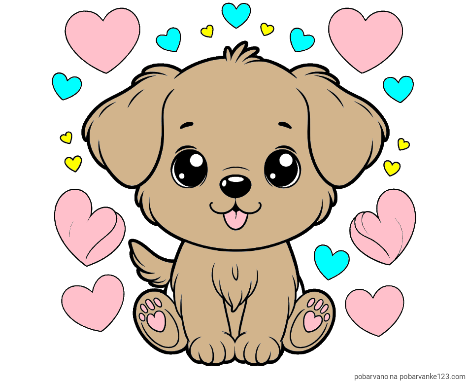 POBARVANA POBARVANKA - Pobarvanka ljubkega kužka obdanega s srčki