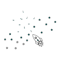 Pobarvana pobarvanka - Pobarvanka poveži številke - vesoljska tematika