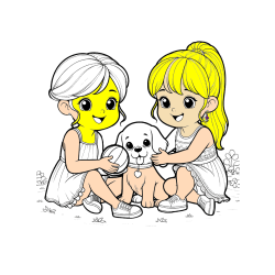 Pobarvana pobarvanka - Pobarvanka prijateljic s kužkom