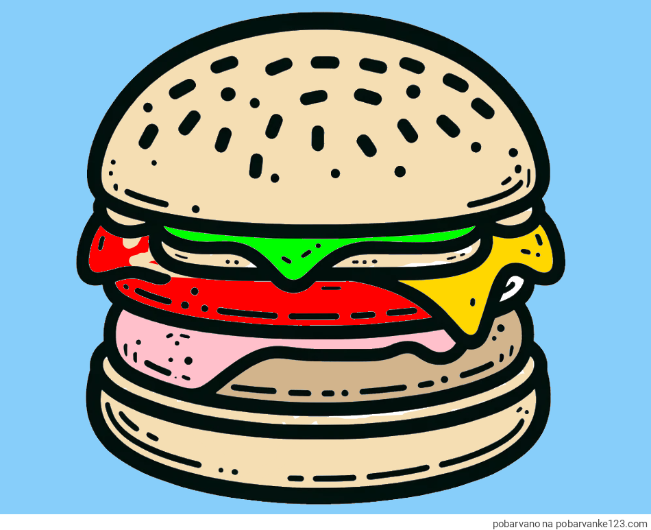 POBARVANA POBARVANKA - Preprosta pobarvanka hamburgerja