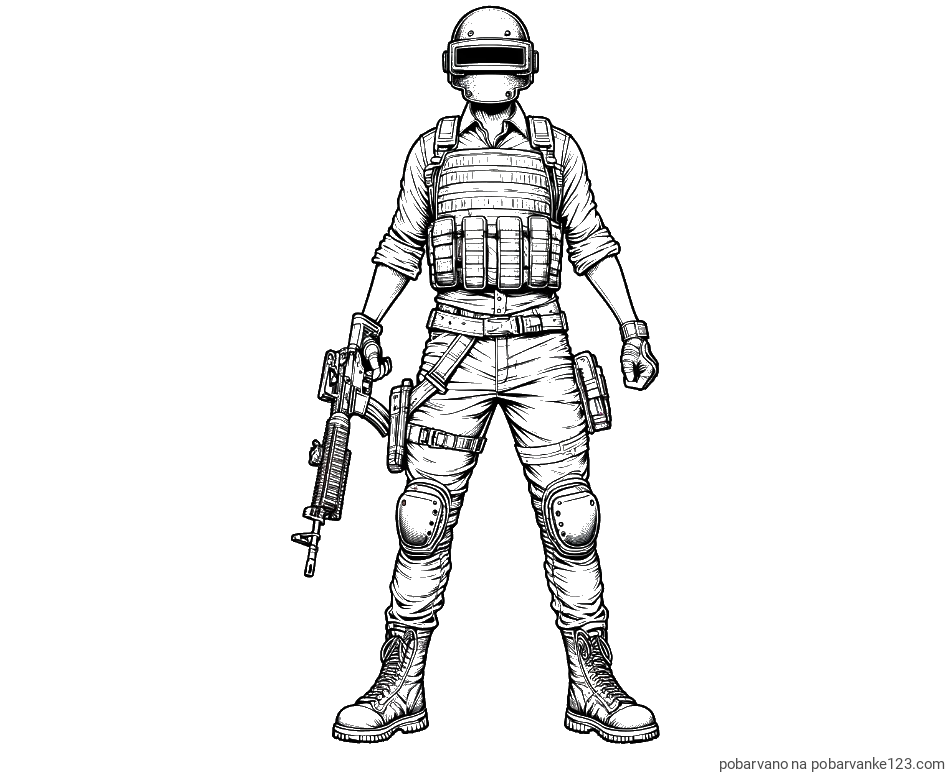 POBARVANA POBARVANKA - PUBG pobarvanka glavnega junaka narisanega od spredaj