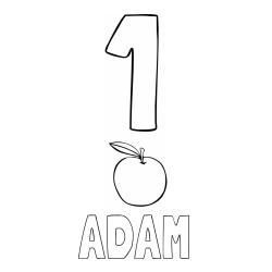 Online izdelana pobarvanka - Pobarvanka imena ADAM in pobarvanka števila 1 s slikovnim prikazom
