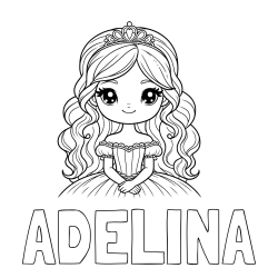 Online izdelana pobarvanka - Pobarvanka imena ADELINA in pobarvanka ljubke princese