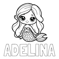 Online izdelana pobarvanka - Pobarvanka imena ADELINA in pobarvanka prikupne morske deklice