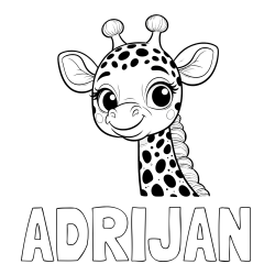 Online izdelana pobarvanka - Pobarvanka imena ADRIJAN in pobarvanka ljubke žirafe z velikimi očmi