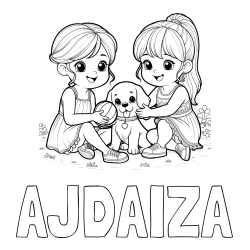 Online izdelana pobarvanka - Pobarvanka imena AJDAIZA in pobarvanka prijateljic s kužkom