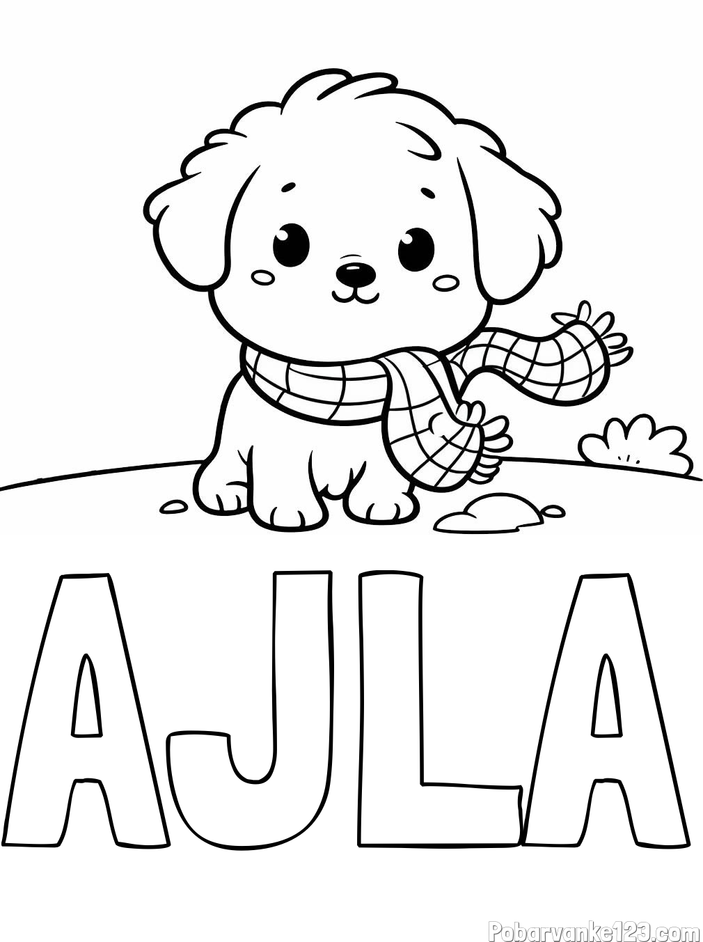 Pobarvanka imena AJLA in pobarvanka prikupnega psička