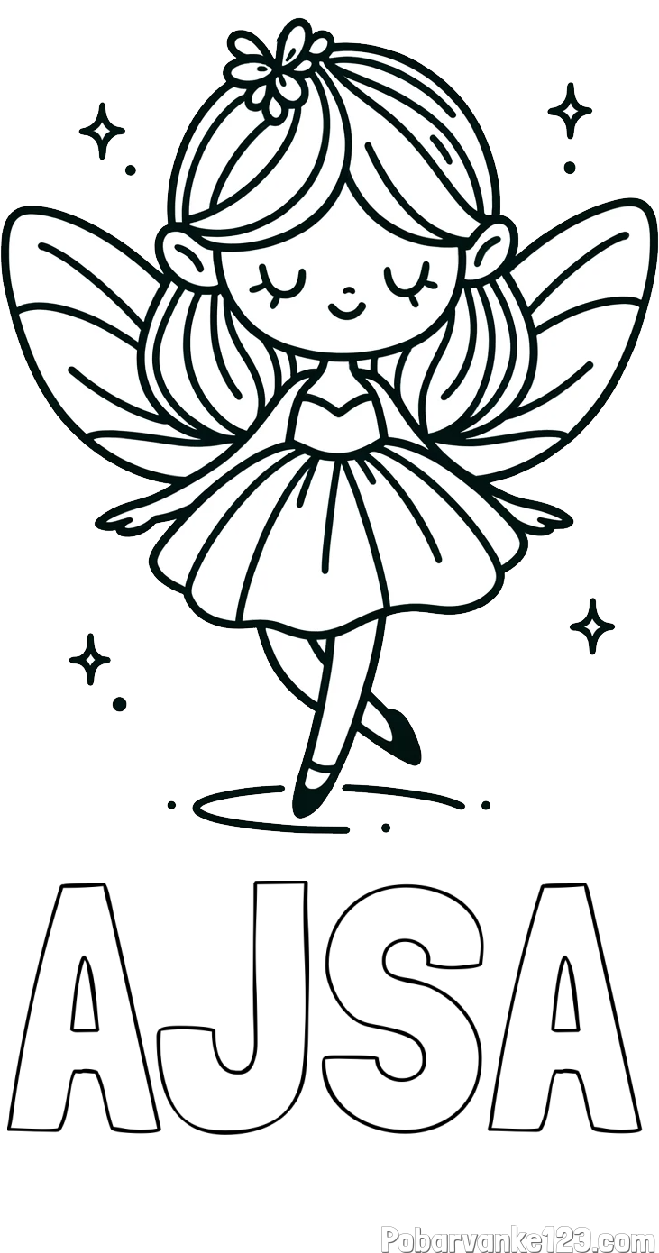 Pobarvanka imena AJŠA in enostavna pobarvanka čarobne vile