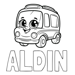 Online izdelana pobarvanka - Pobarvanka imena ALDIN in pobarvanka nasmejanega avtobusa