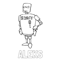 Online izdelana pobarvanka - Pobarvanka imena ALEKS in pobarvanka robota varnostnika