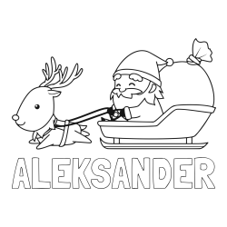 Online izdelana pobarvanka - Pobarvanka imena ALEKSANDER in pobarvanka Božička na saneh ter jelenčka Rudolfa