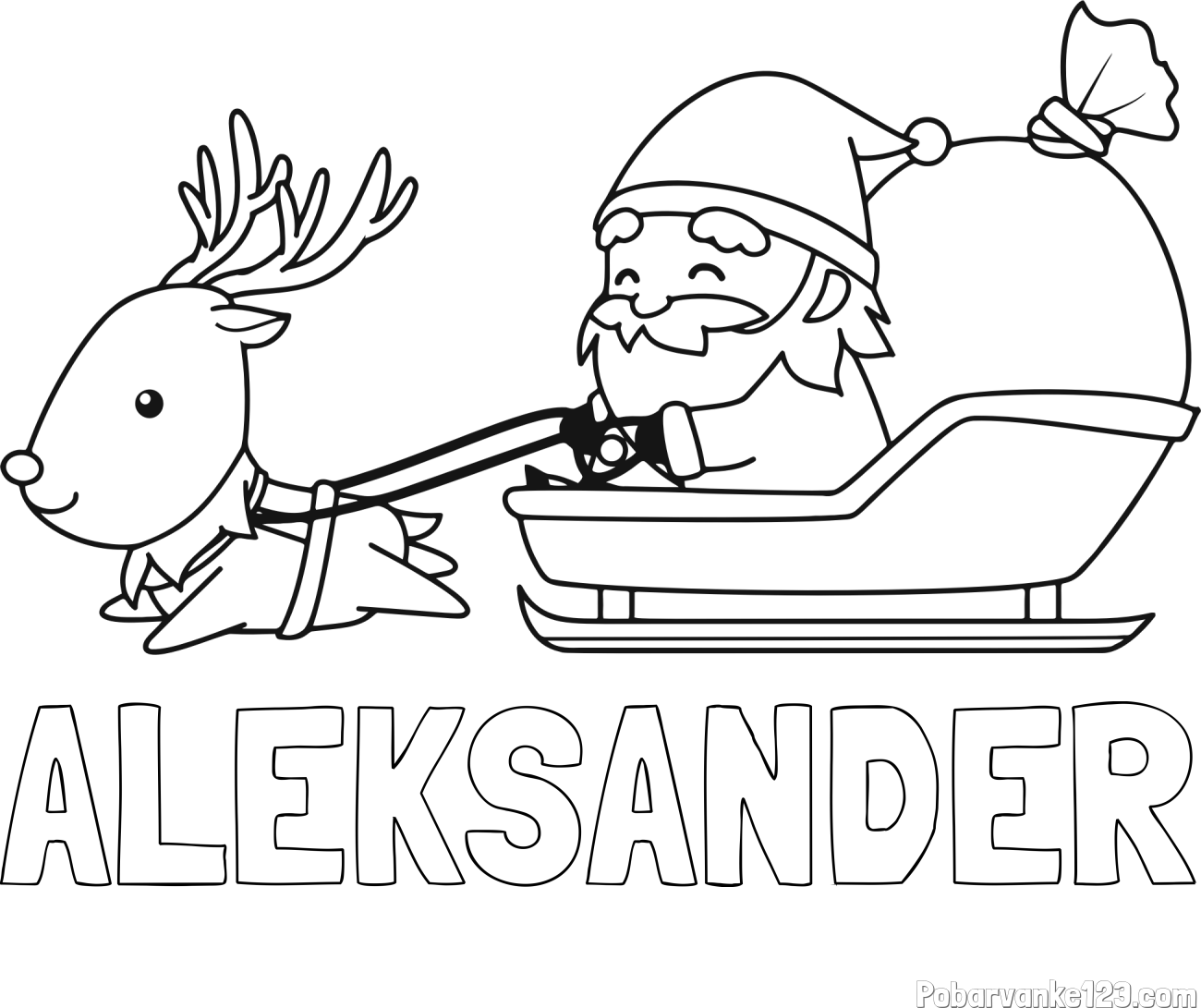 Pobarvanka imena ALEKSANDER in pobarvanka Božička na saneh ter jelenčka Rudolfa