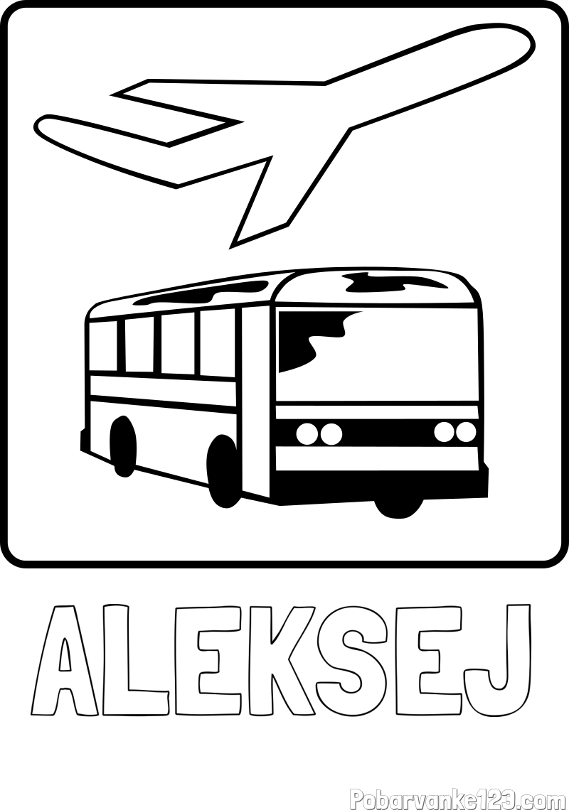 Pobarvanka imena ALEKSEJ in avtobus in letalo