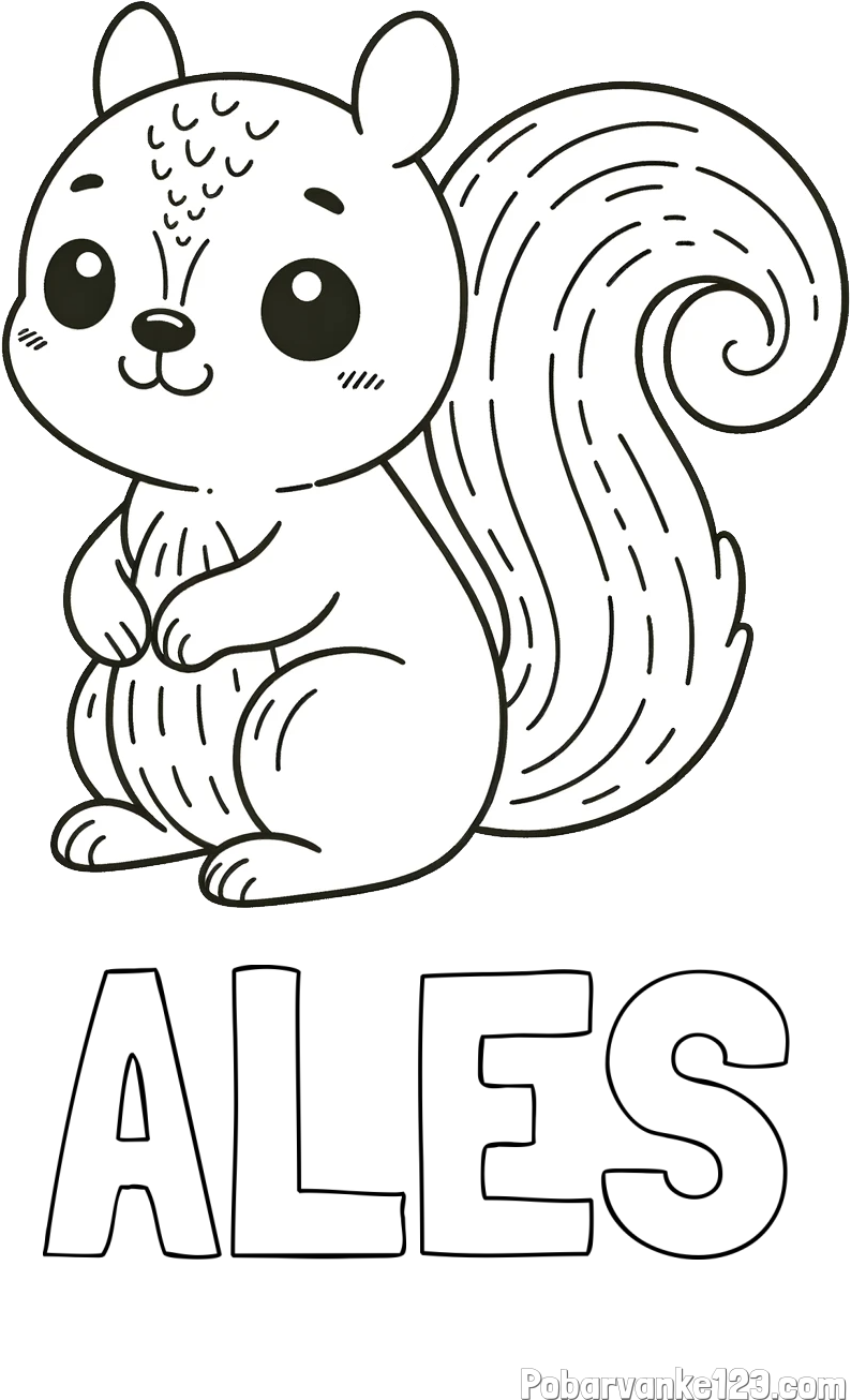Pobarvanka imena ALEŠ in otroška pobarvanka veveričke