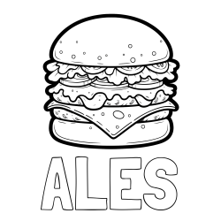 Online izdelana pobarvanka - Pobarvanka imena ALEŠ in pobarvanka hamburger