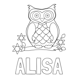 Online izdelana pobarvanka - Pobarvanka imena ALISA in pobarvanka sove