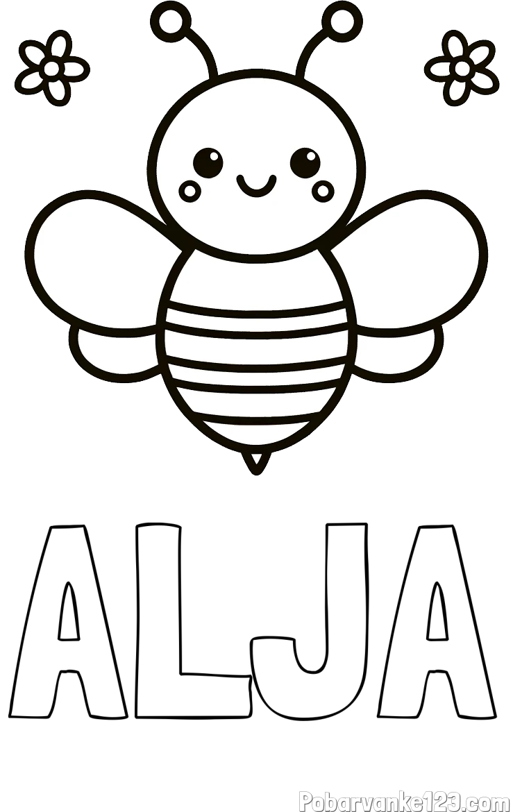 Pobarvanka imena ALJA in otroška pobarvanka čebele
