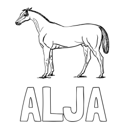 Online izdelana pobarvanka - Pobarvanka imena ALJA in pobarvanka konja