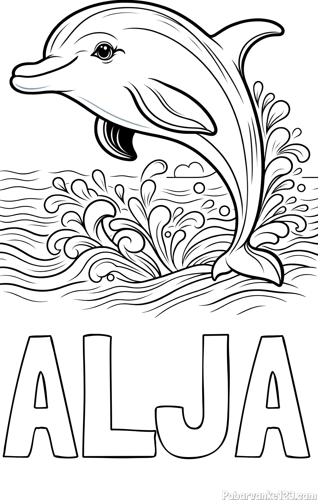 Pobarvanka imena ALJA in pobarvanka ljubkega delfina