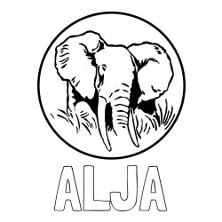 Online izdelana pobarvanka - Pobarvanka imena ALJA in pobarvanka slonje glave